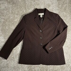 Apostrophe Stretch Women's Brown Pinstripe Blazer Jacket Size 16P